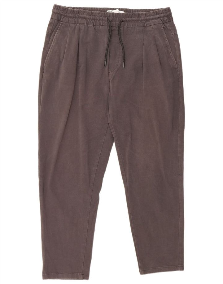 Zara Herre Pegged Cropped Trousers W32 L25 Grå Bomuld