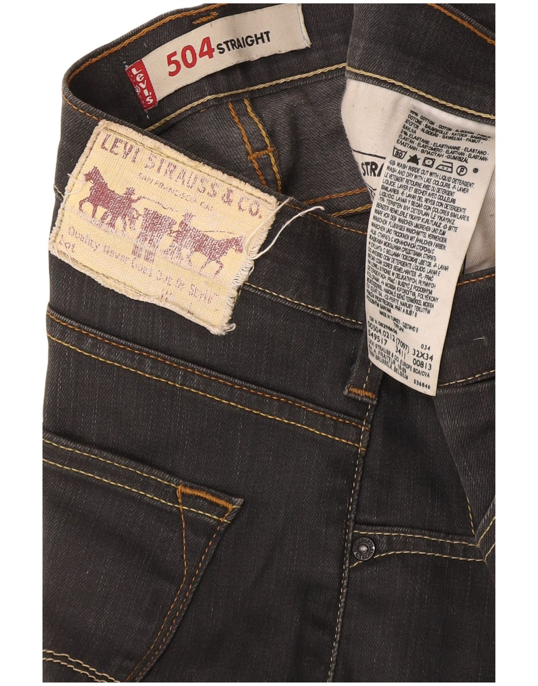 Levi's Herre 504 Straight Jeans W32 L34 Grå Bomuld