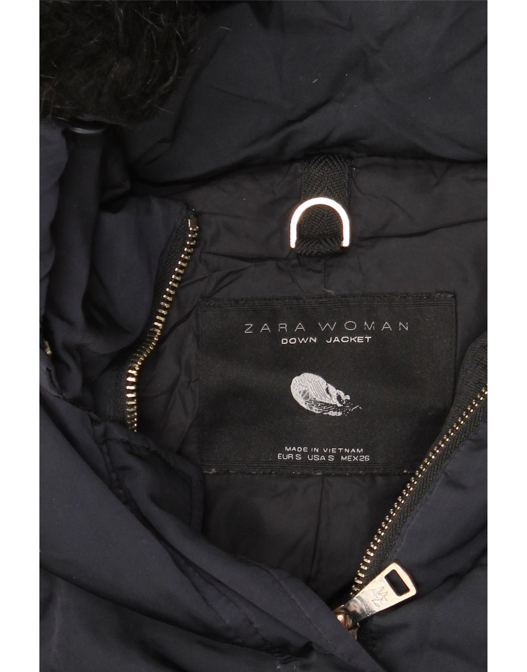 ZARA polstret hættejakke til kvinder UK 10 Lille marineblå nylon