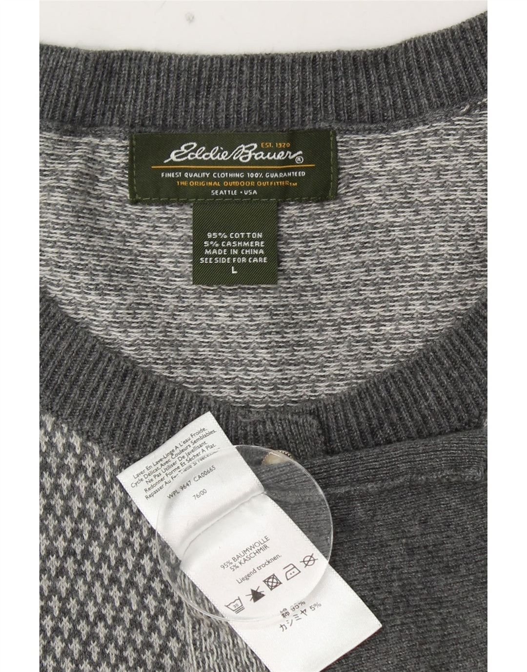 EDDIE BAUER Dame Cardigan Sweater UK 14 Stor Grå Bomuld
