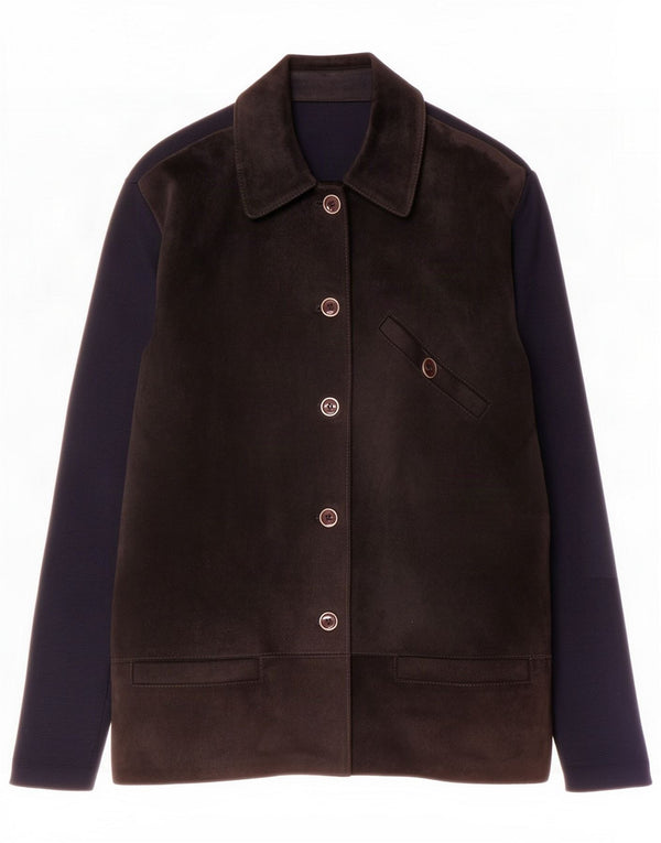 Vintage Womens Suede Jacket UK 14 Medium Navy Blue Colourblock Leather