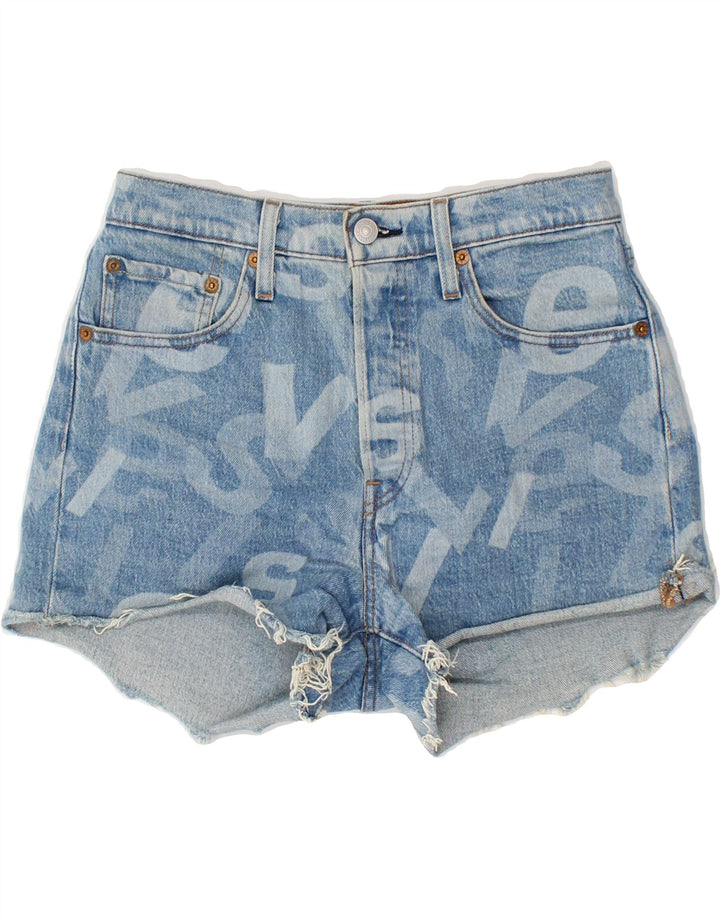 LEVI'S Womens 501 Abstract Pattern Denim Shorts W26 Small Blue Cotton Vintage Levi's and Second-Hand Levi's from Messina Hembry 