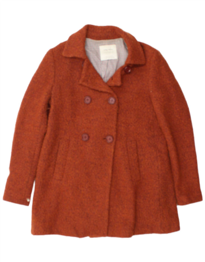 Zara Dame Dobbeltradet Frakke UK 12 Medium Brun Uld