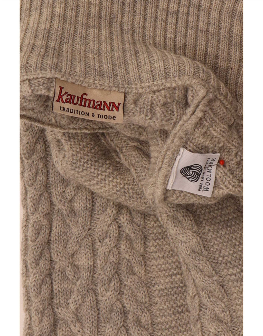 Kaufmann Herre Zip Neck Jumper Sweater IT 46 Small Beige Uld