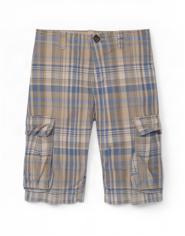 Benetton Herre Regular Cargo Shorts W32 Medium Blue Plaid
