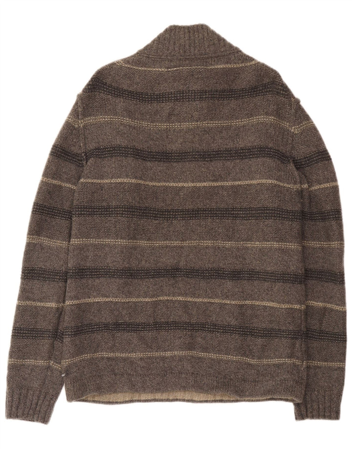 White Stuff Herre Zip Neck Jumper Sweater Stor Grå Stribet Lammeuld