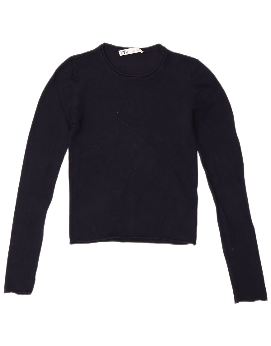 Zara Womens Crop Top Langærmet UK 8 Small Navy Blue Viscose