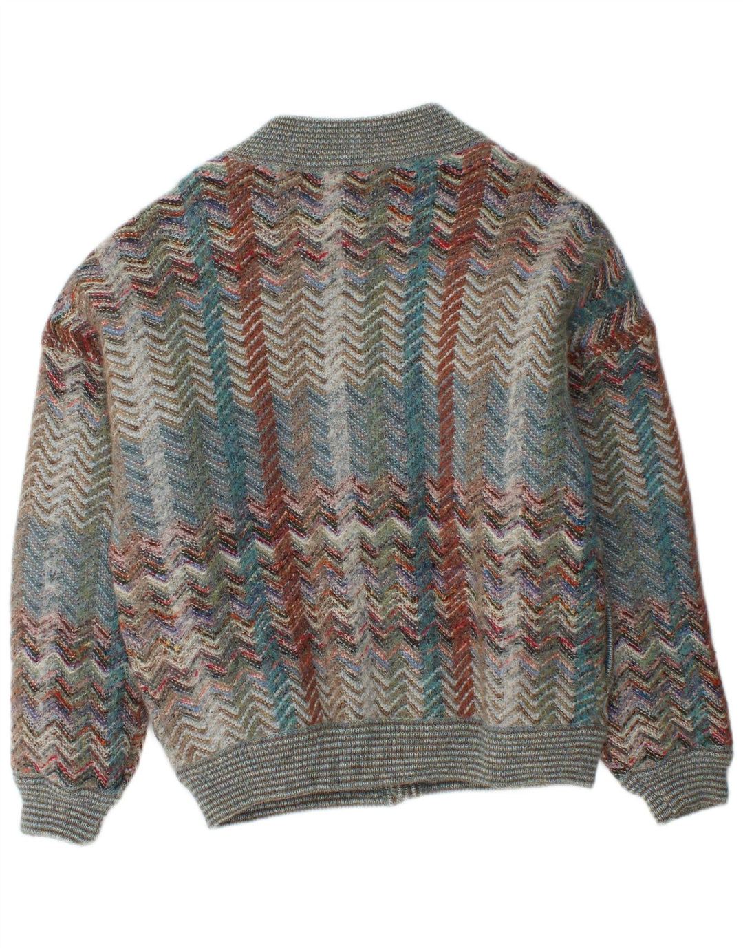 Vintage Strik Bomber Jacket IT 50 Stor Multifarvet Chevron Uld