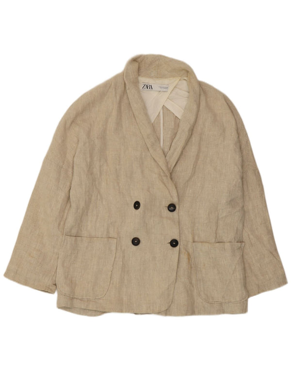 Zara Dame Dobbeltradet Blazer Jacket UK 14 Medium Beige Linen