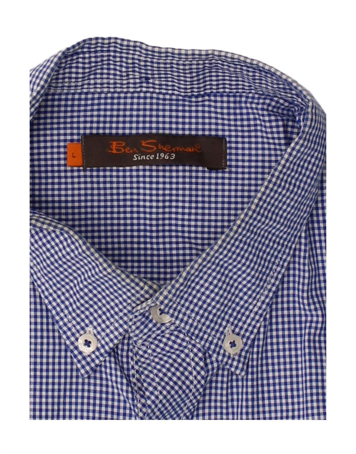 BEN SHERMAN Mens Shirt Large Blue Gingham Cotton
