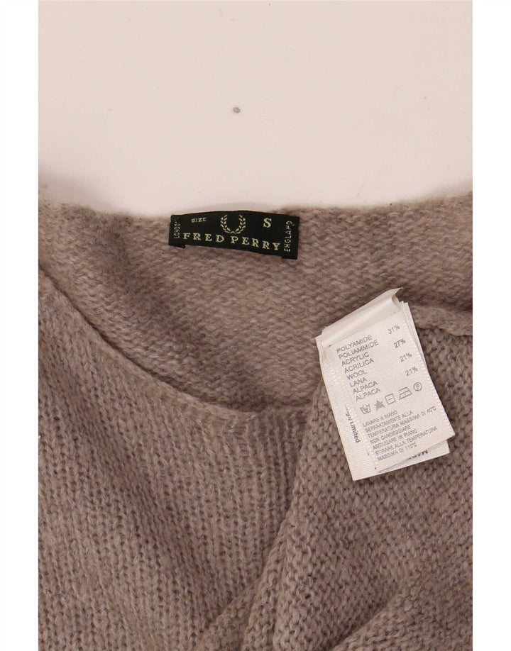 Fred Perry Dame Boat Neck Jumper Sweater UK 10 Lille Grå Polyamid