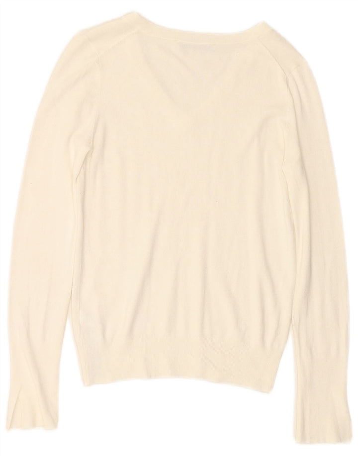 ZARA Dame V-hals sweater UK 10 Small White Viscose