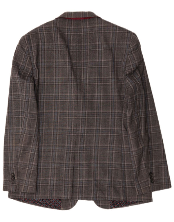 Ted Baker Herre lang 2-knaps blazerjakke UK 44 2XL Grå ternet uld