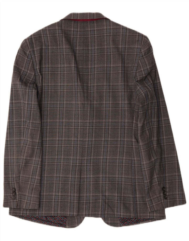 Ted Baker Herre lang 2-knaps blazerjakke UK 44 2XL Grå ternet uld