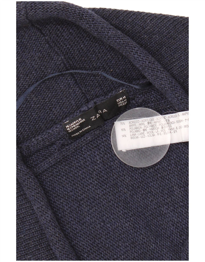 Zara Dame Cardigan Sweater UK 14 Medium Navy Blue Akryl