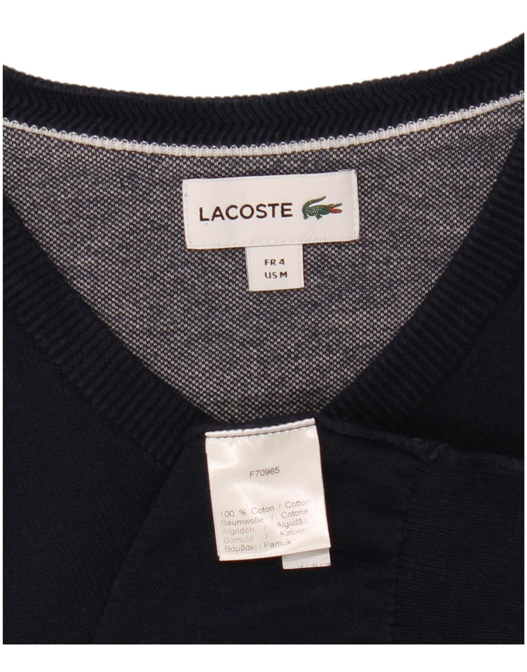 LACOSTE Herre V-hals sweater str. 4 Medium marineblå bomuld