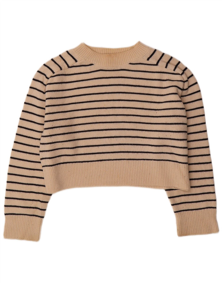 ZARA Womens Crop Boat Neck Jumper Sweater UK 10 Small Off White Stribet