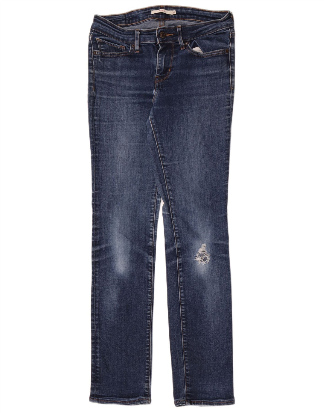 LEVI'S Dame 712 Distressed Slim Jeans W27 L30 Blå Bomuld