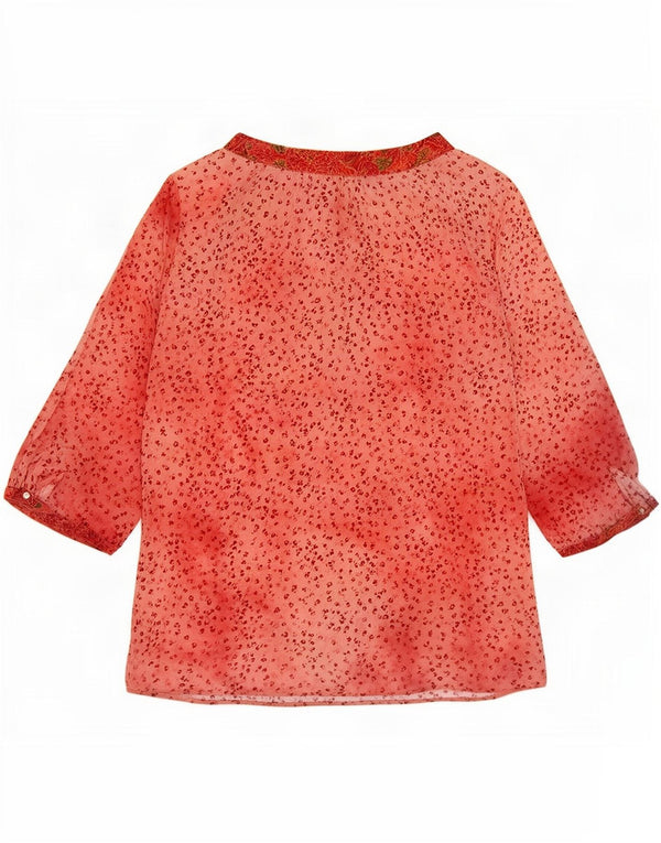 Vintage Dame Front Tie Top 3/4 ærme UK 14 Large Red Floral Bomuld