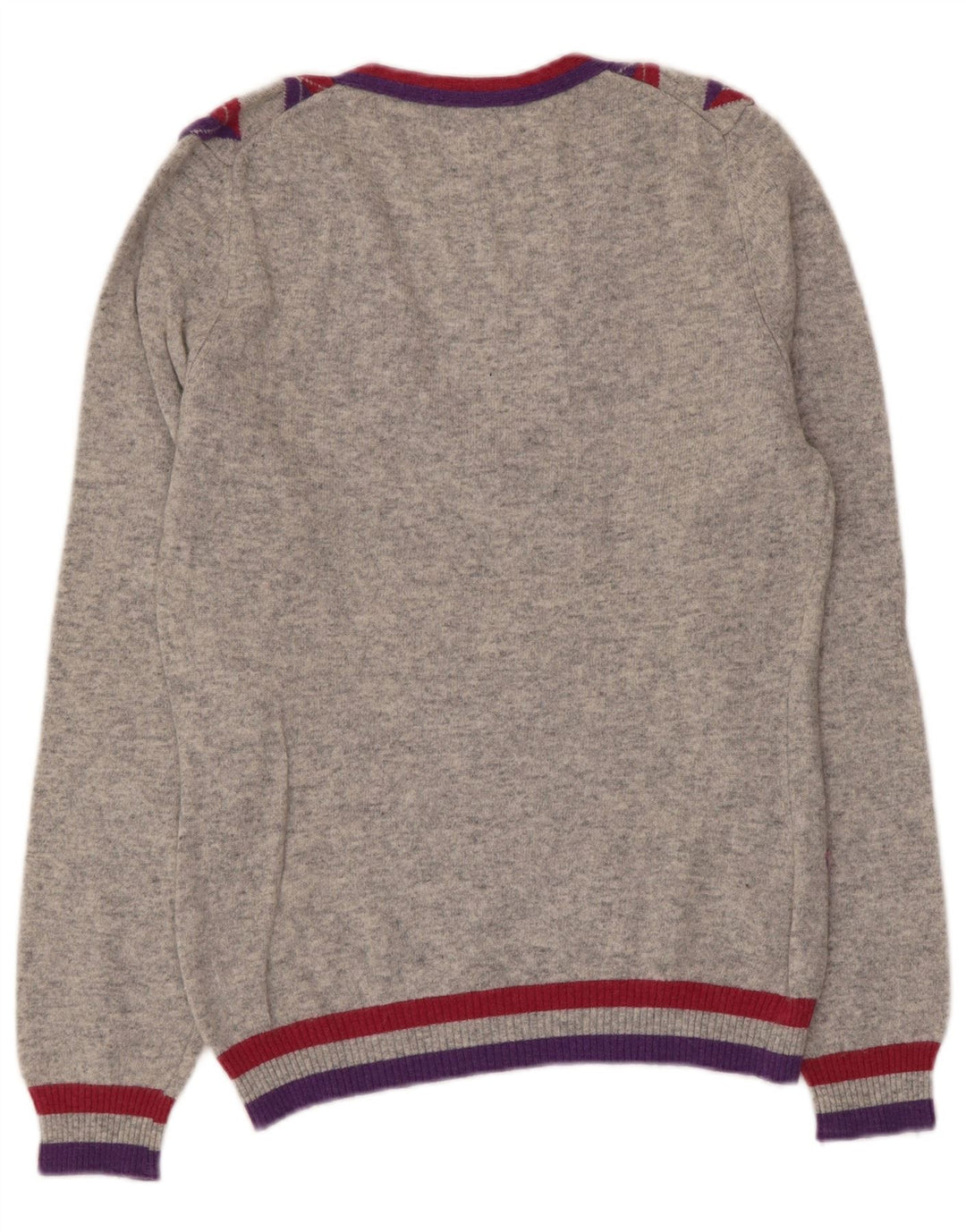 Sisley Dame V-hals sweater UK 10 Small Grey Argyle/Diamond