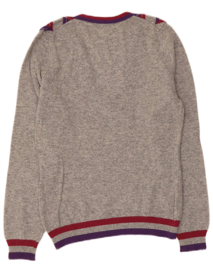 Sisley Dame V-hals sweater UK 10 Small Grey Argyle/Diamond