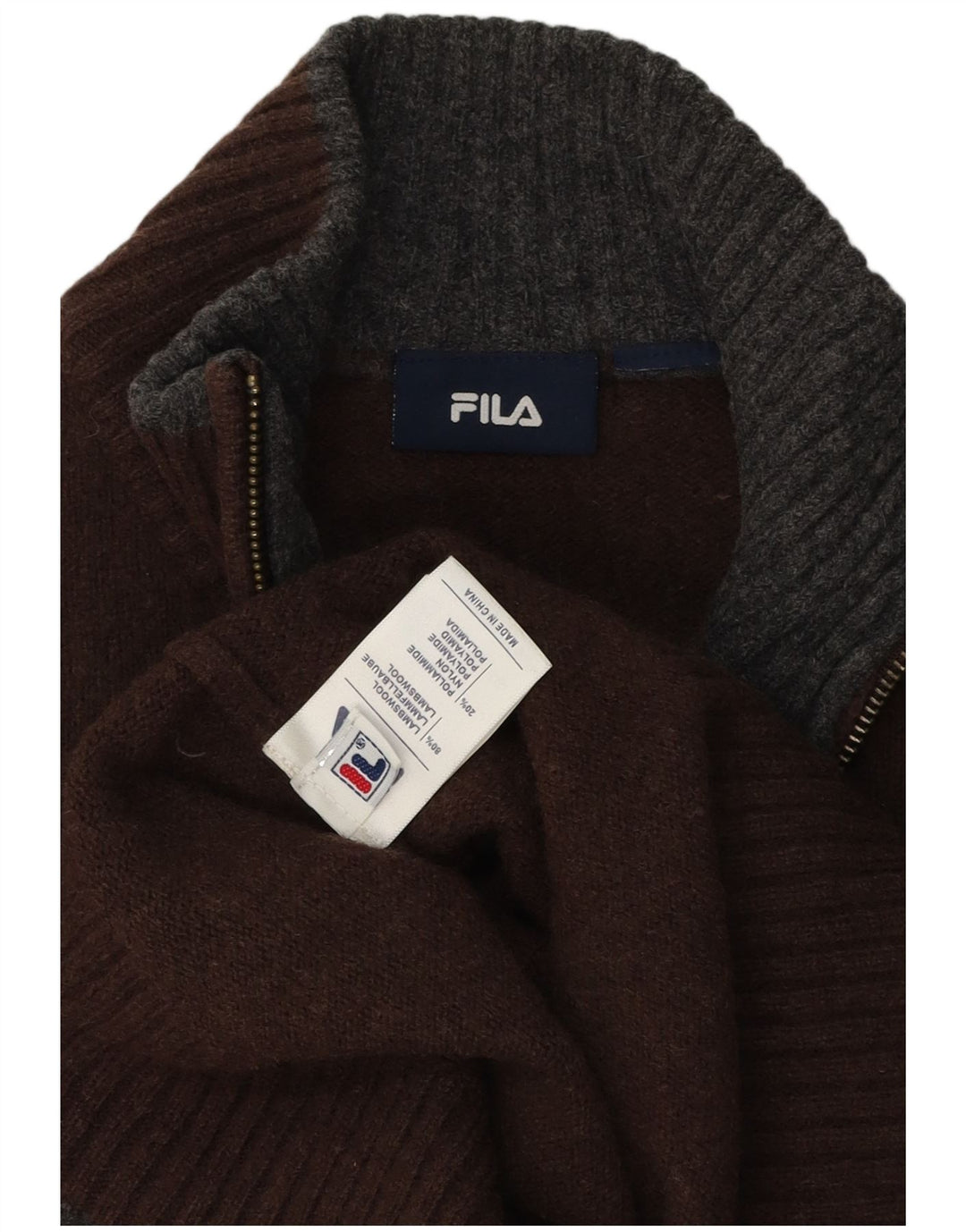 Fila Herre Zip Neck Jumper Sweater Stor Brun Lammeuld