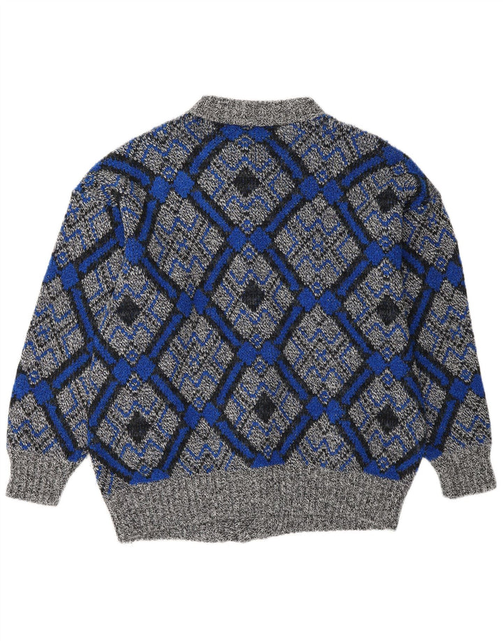 Vintage herre cardigan sweater stor grå geometrisk