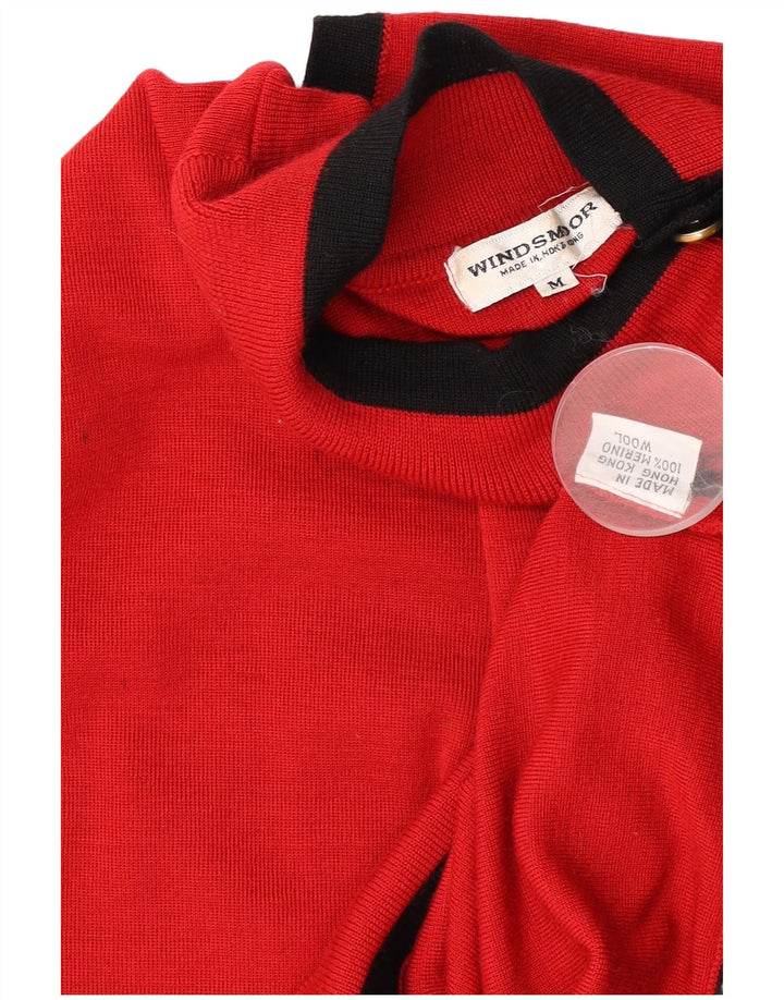 Windsmoor Dame Button Neck Jumper Sweater UK 14 Medium Red Colourblock