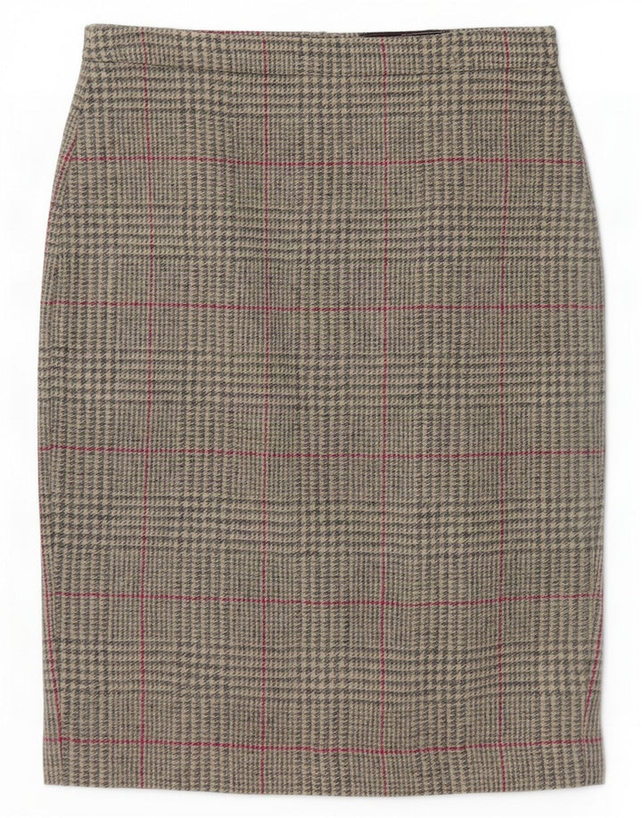 Pure Womens Pencil Skirt UK 12 Medium W30 Grey Plaid Wool