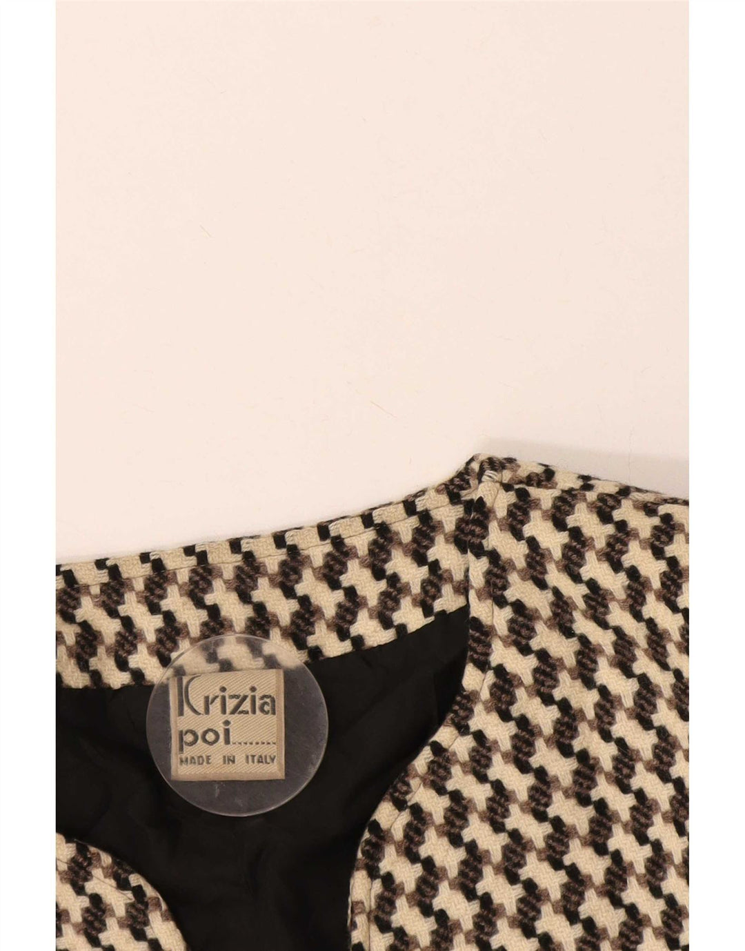 Poi By Krizia Dame Crop Blazer Jacket IT 40 Small Beige Houndstooth