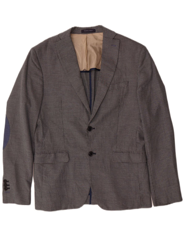 Zara Herre 2-knaps blazerjakke EU 48 Medium Navy Blue Houndstooth