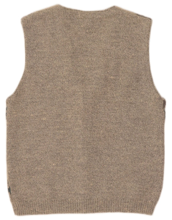 Rodes Mens Sleeveless Cardigan Sweater Large Grey Geometric Acrylic