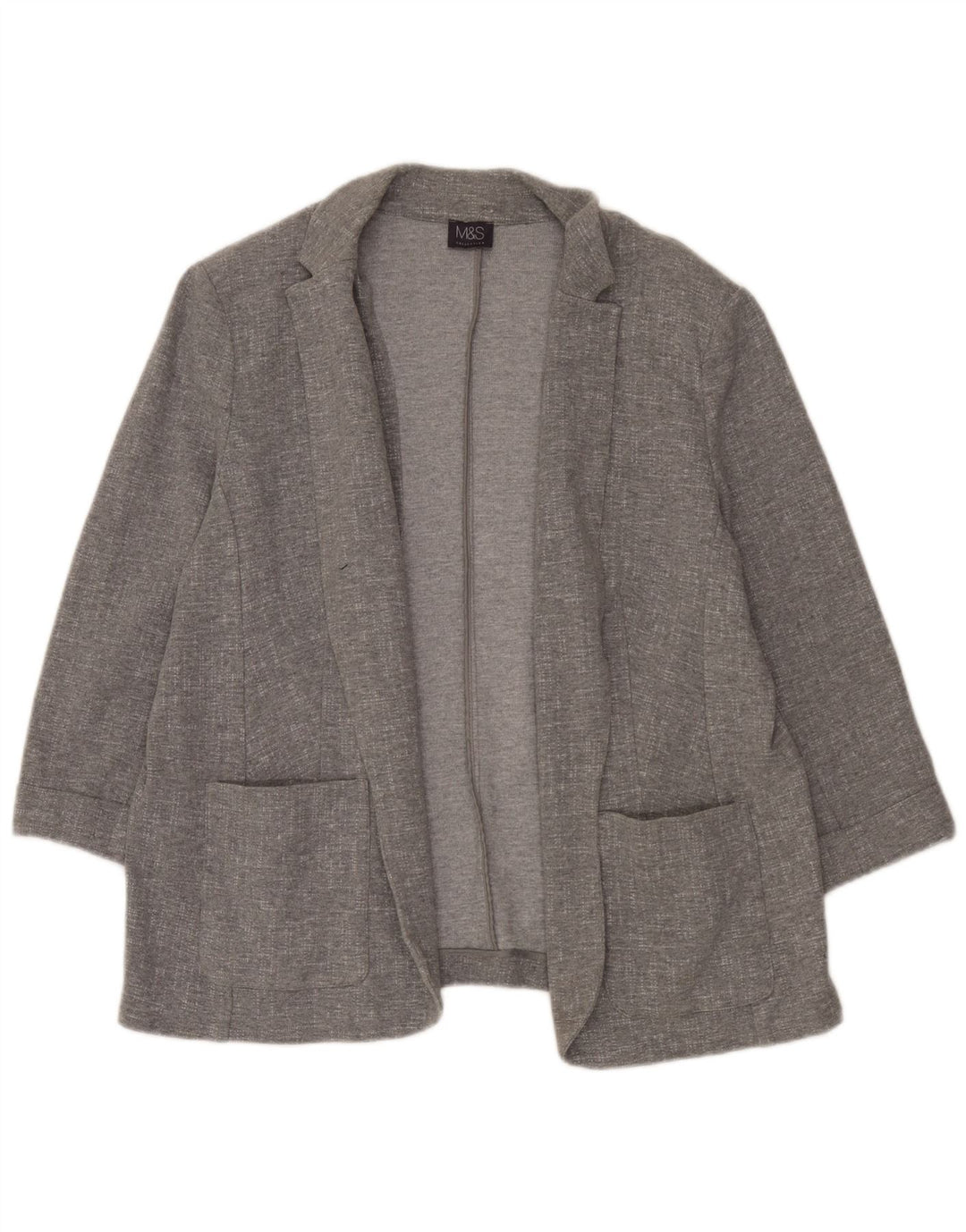 Marks & Spencer Dame 3/4-ærmet åben blazerjakke UK 20 2XL Grå Bomuld
