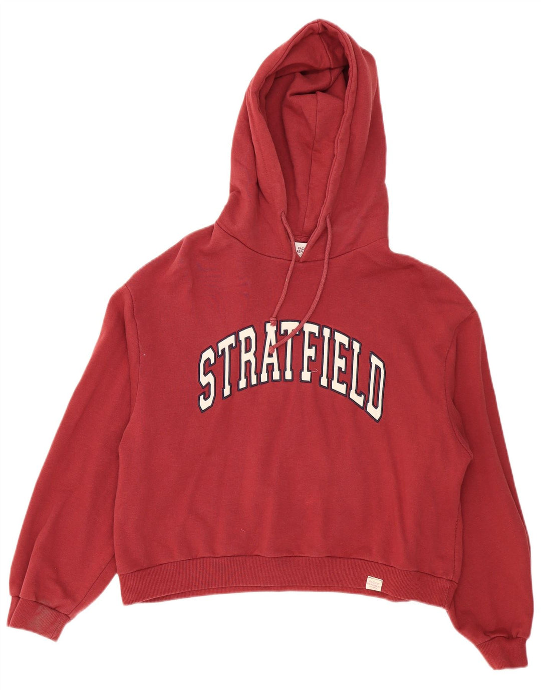 Pull & Bear Dame Oversized Crop Grafisk Hoodie Jumper UK 14 Medium Rød