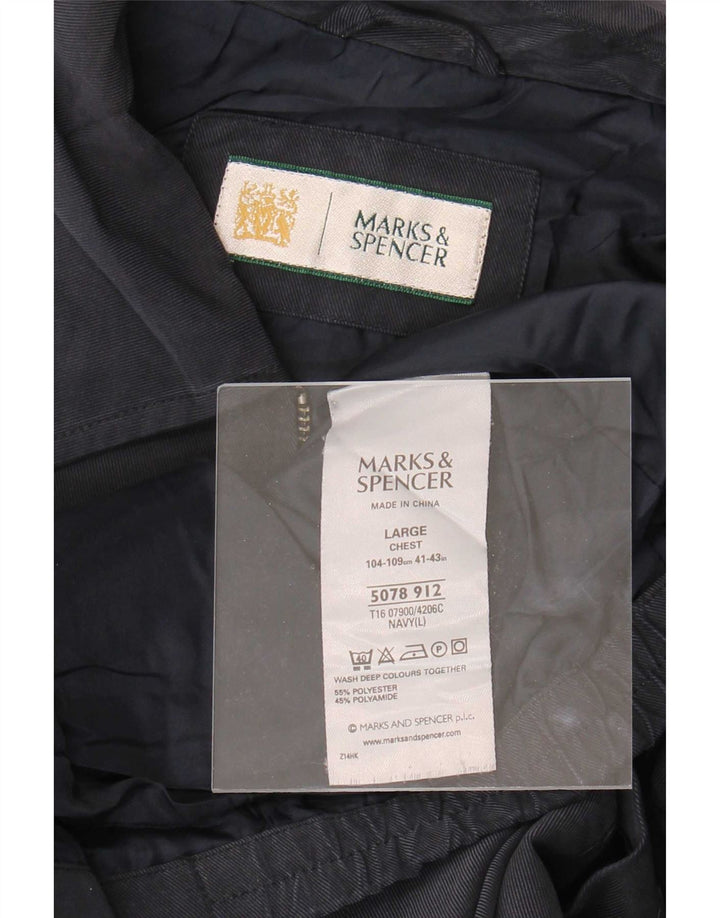 Marks & Spencer Herre Bomber Jacket UK 40 Large Navy Blue Polyester
