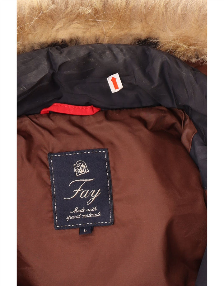 FAY Herre hættepolstret jakke UK 40 Large Navy Blue Polyester