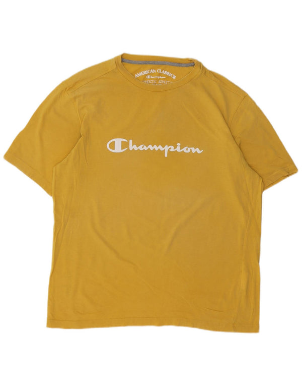 Champion Herre Grafisk T-Shirt Top XL Gul Bomuld