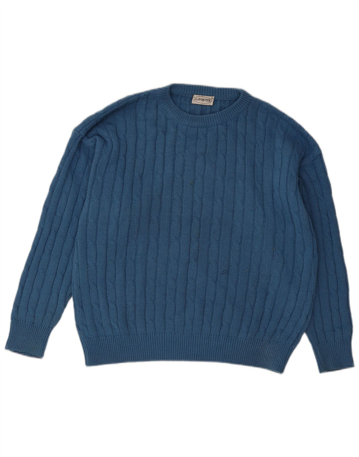 Vintage herre rund hals sweater stor blå