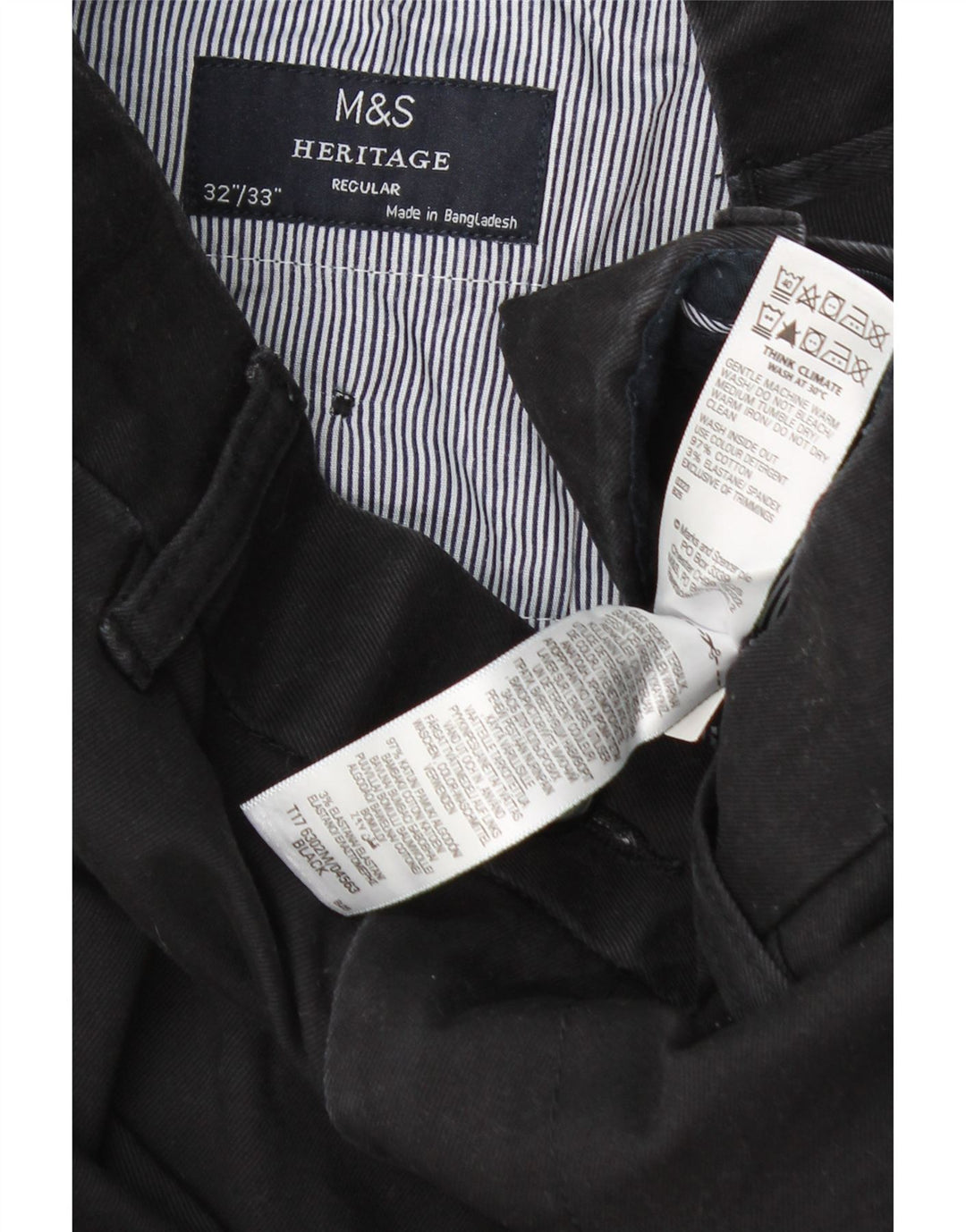 Marks & Spencer Heritage Regular Chino Bukser W32 L33 Sort Bomuld