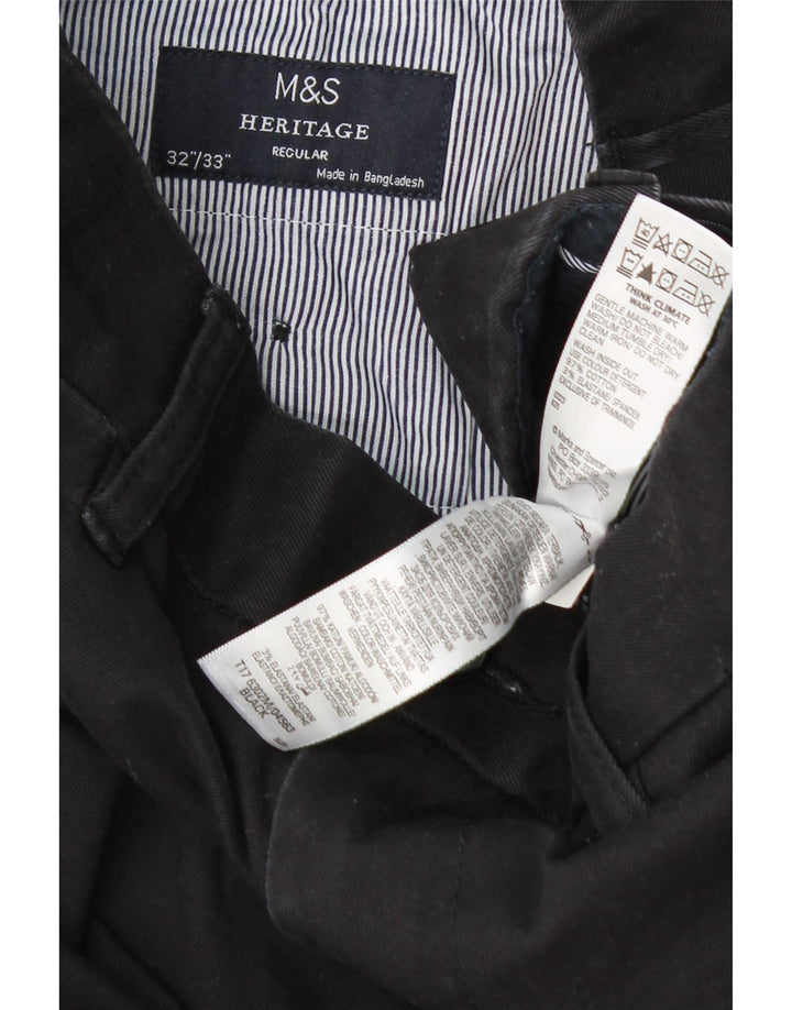 Marks & Spencer Heritage Regular Chino Bukser W32 L33 Sort Bomuld