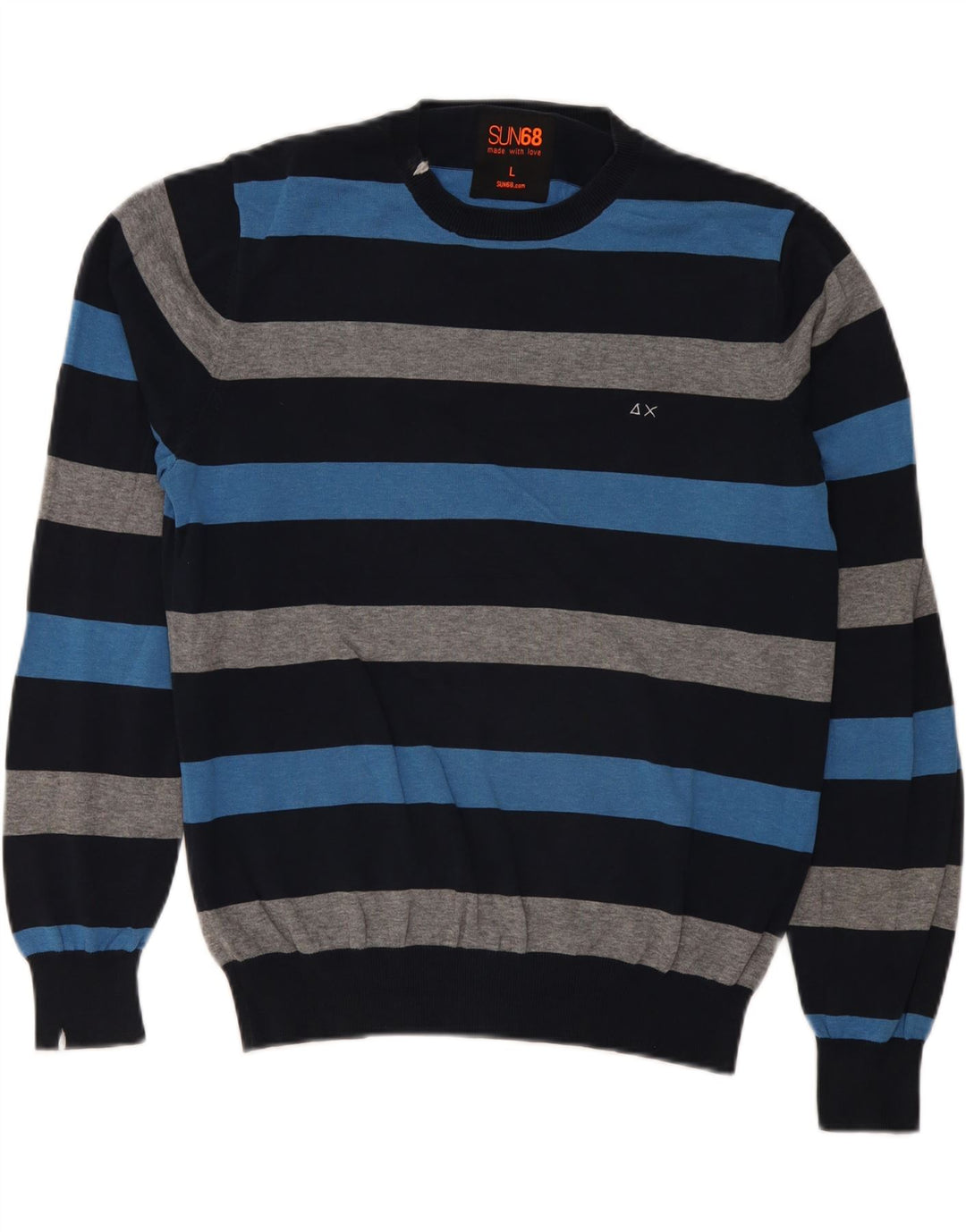 Sun68 Herre rund hals sweater stor blå stribet bomuld