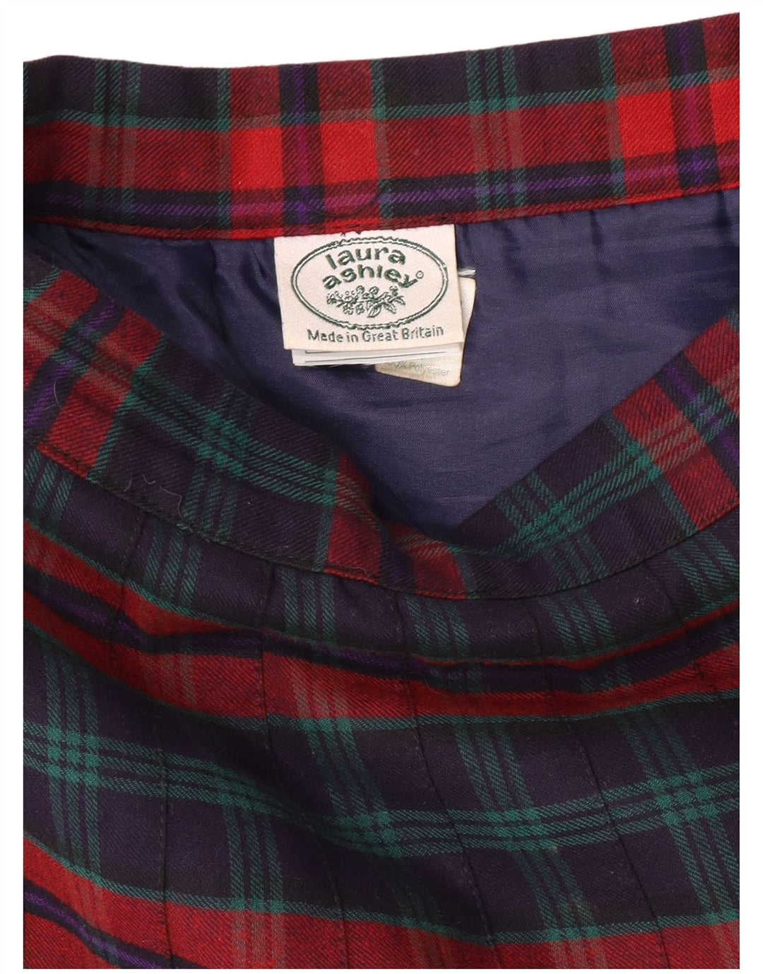 LAURA ASHLEY Kvinder plisseret nederdel med høj talje W26 Lille marineblå plaid