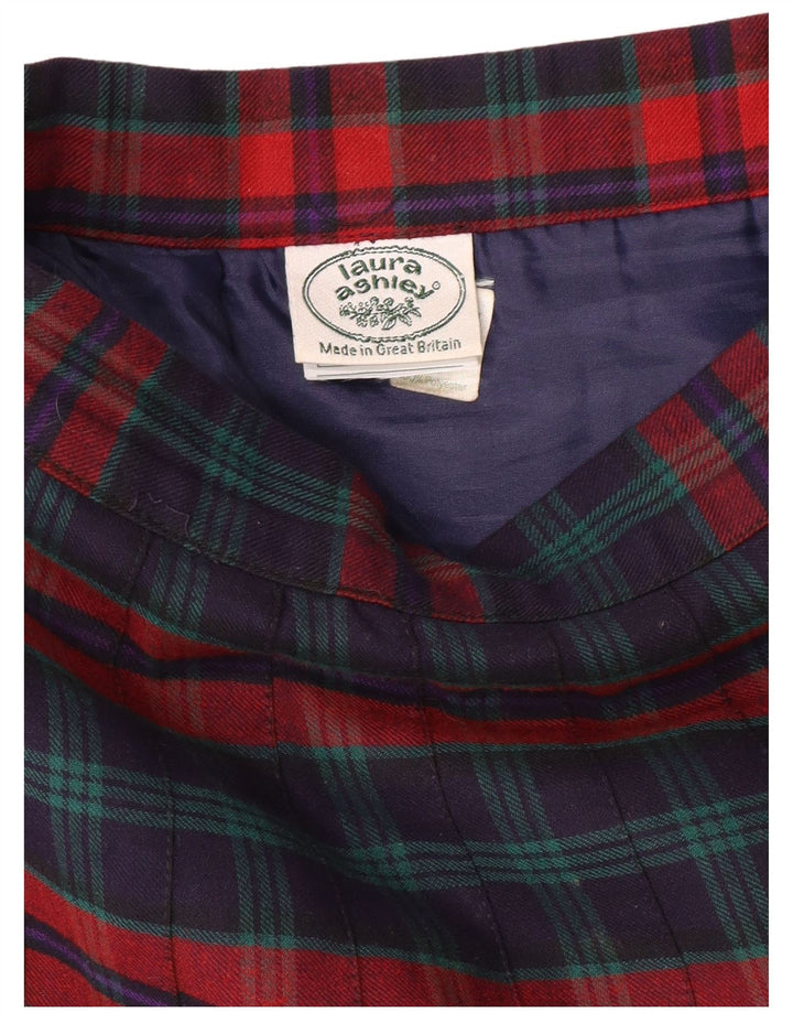 LAURA ASHLEY Kvinder plisseret nederdel med høj talje W26 Lille marineblå plaid