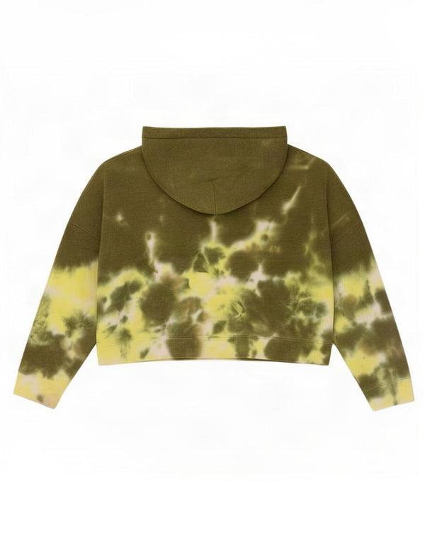 Calvin Klein Jeans Dame Crop Hoodie Jumper UK 12 Medium Green Tie Dye