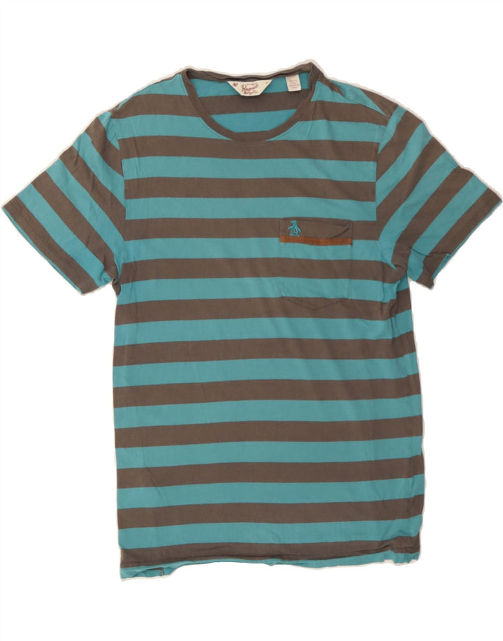 PENGUIN Womens T-Shirt Top UK 14 Medium Grey Striped Cotton Vintage Penguin and Second-Hand Penguin from Messina Hembry 
