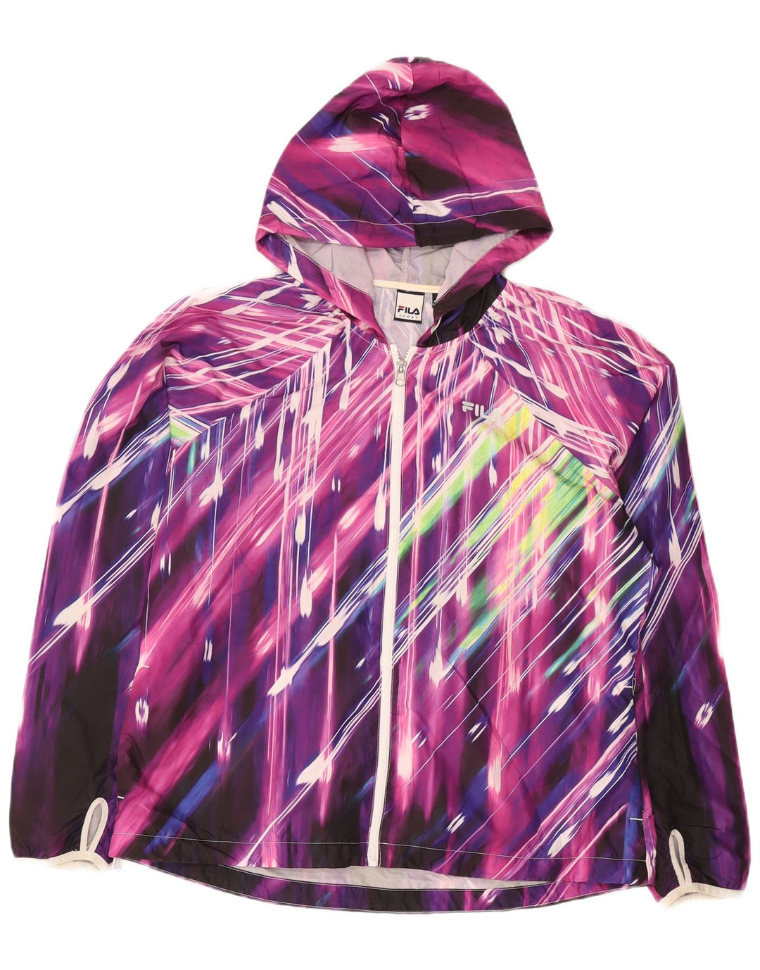 Fila Regnjakke med hætte til kvinder UK 16 Stor flerfarvet stribet polyester
