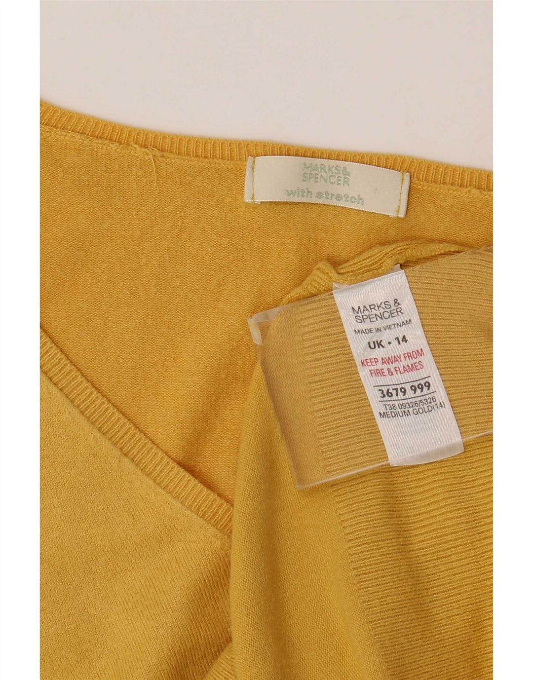Marks & Spencer Dame V-hals sweater UK 14 Medium Yellow Viscose