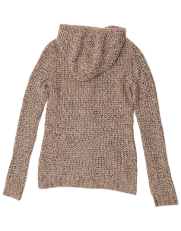 Fat Face Dame Hætte Cardigan Sweater UK 6 XS Brun Flecked Acryl