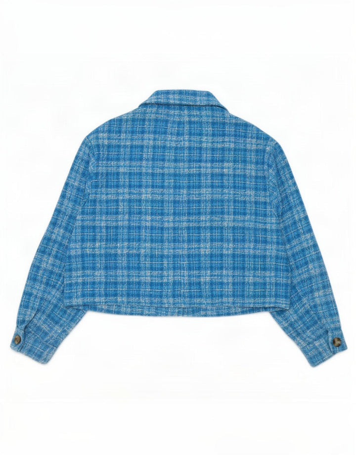 Zara Womens Bomber Jacket UK 18 XL Blå Plaid Polyester