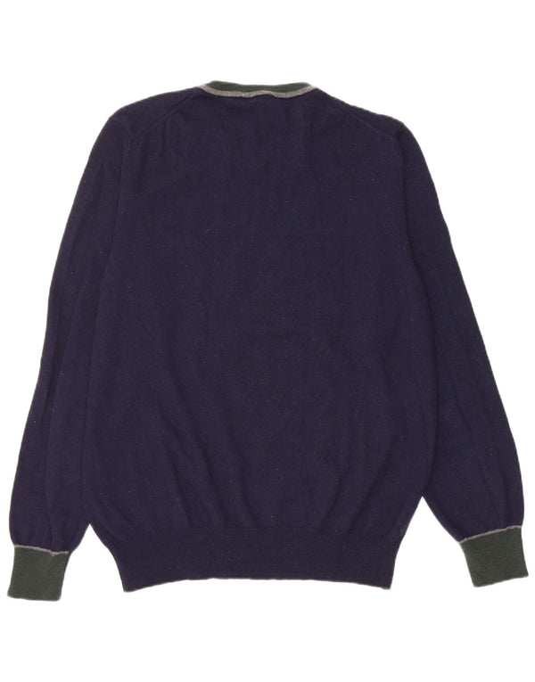 PEUTEREY Mens Crew Neck Jumper Sweater XL Navy Blue Colourblock Wool